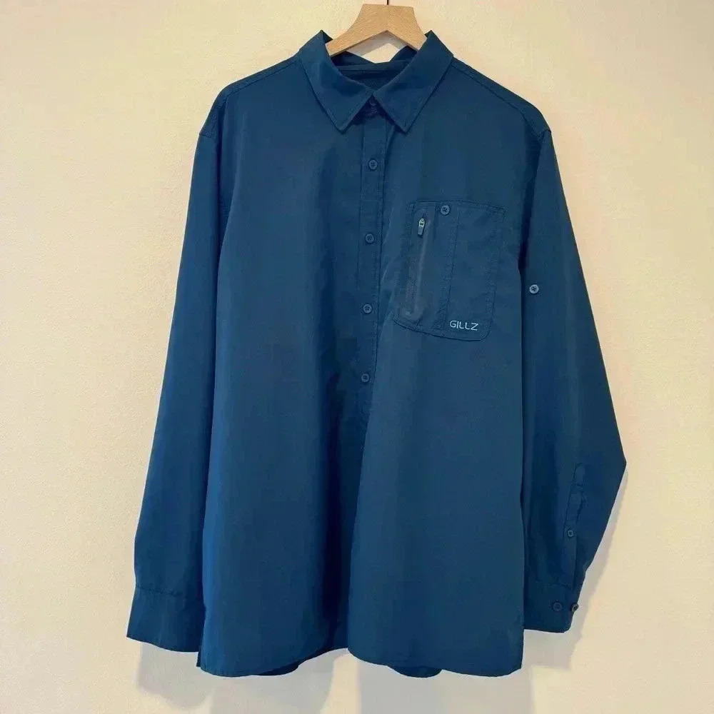 Gillz Outdoor Shirt Long Sleeve Hiking Vented Fishing Camping Blue XL